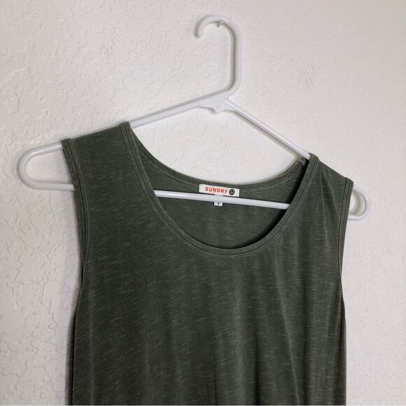 Sundry army olive green sleeveless side knotted midi dress size 2 or Medium - Picture 4 of 16